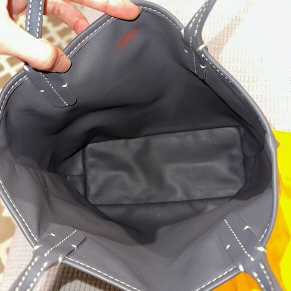 New Goyard Mini Anjou Canvas Leather Reversible Mini Tote Bag Grey White - Picture 5 of 15